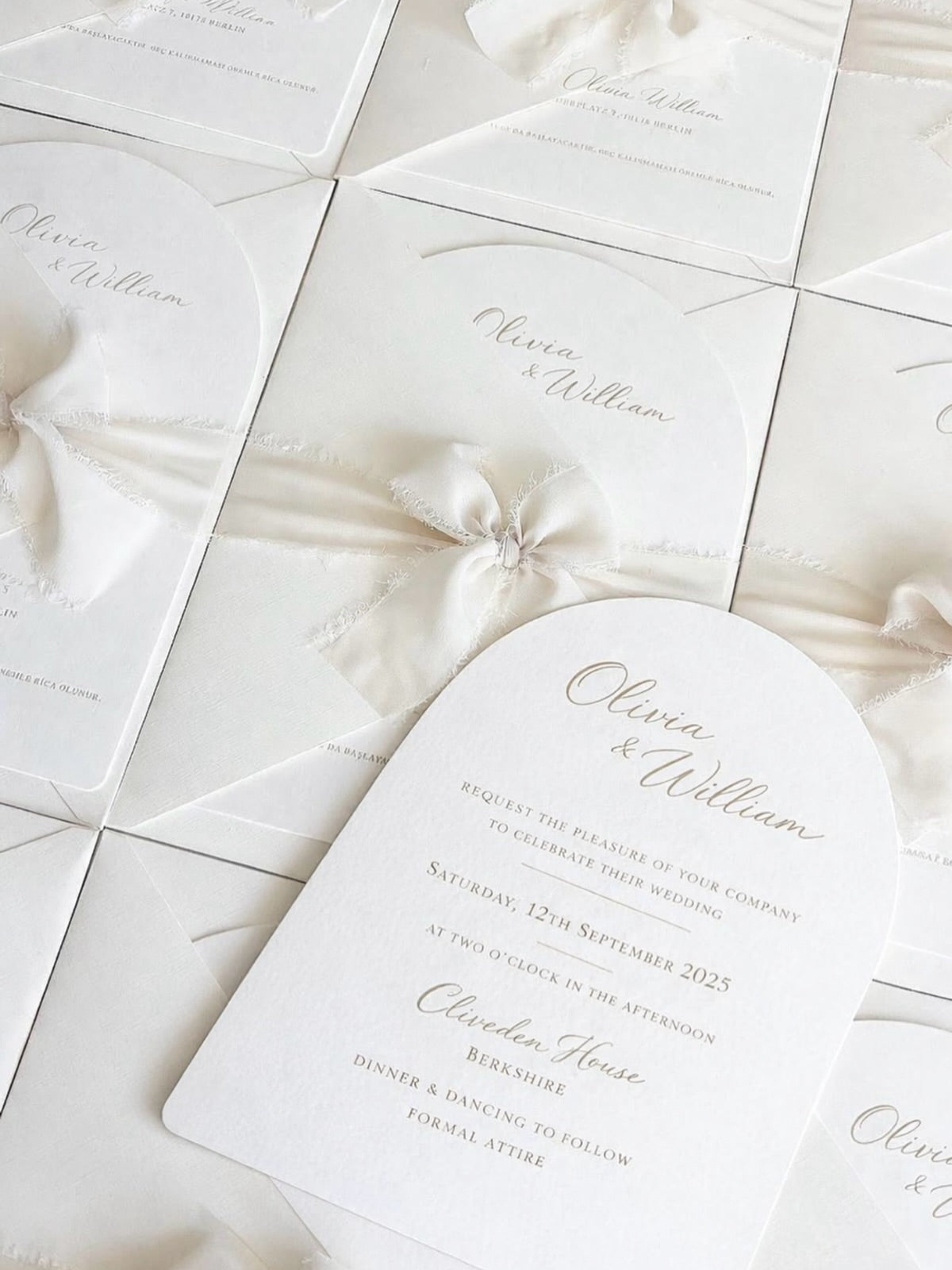Luxury Layered Wedding Invitation Set with Silk Ribbon & Elegant Typography