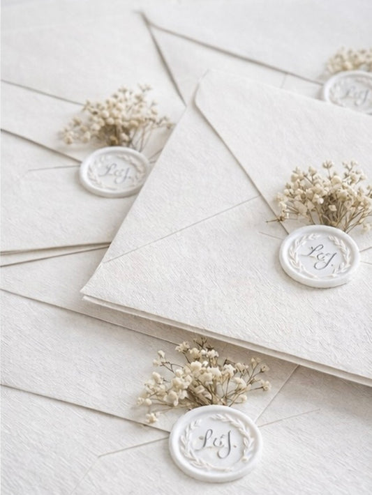 Elegant Minimal Wedding Invitation with Wax Seal & Dried Flowers