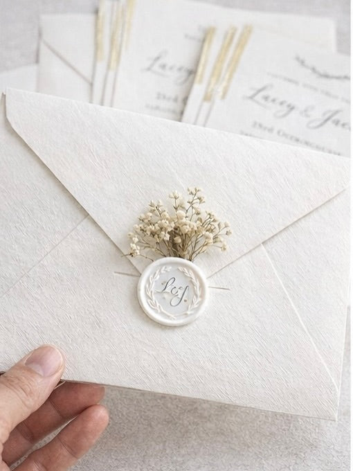 Elegant Minimal Wedding Invitation with Wax Seal & Dried Flowers