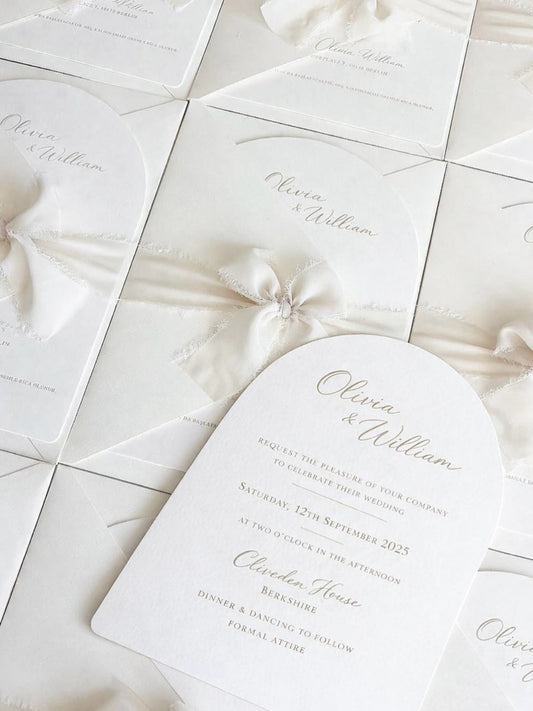 Luxury Layered Wedding Invitation Set with Silk Ribbon & Elegant Typography